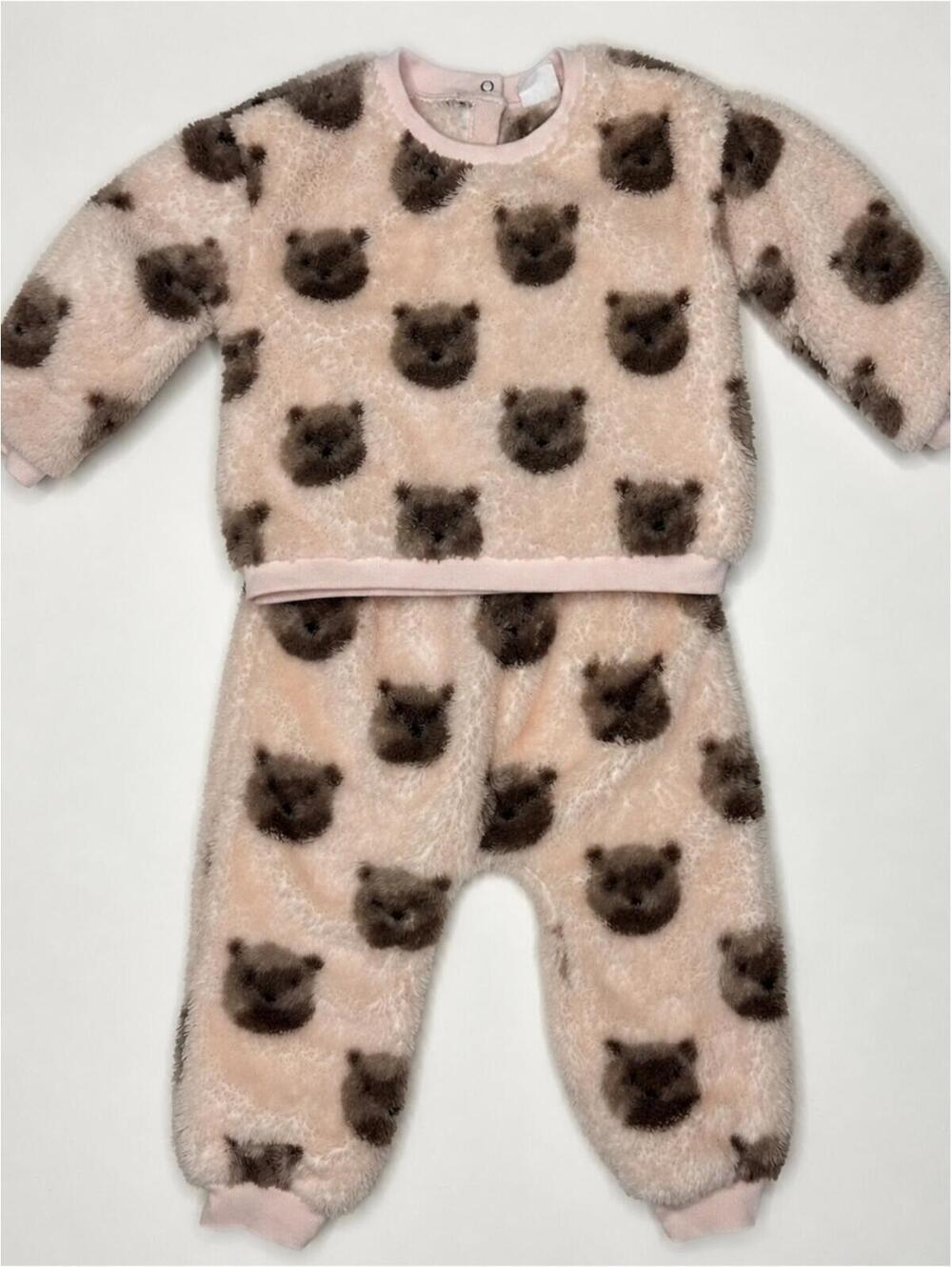 GAP Pink Plush Bear-Print Pajama Set 12-18M